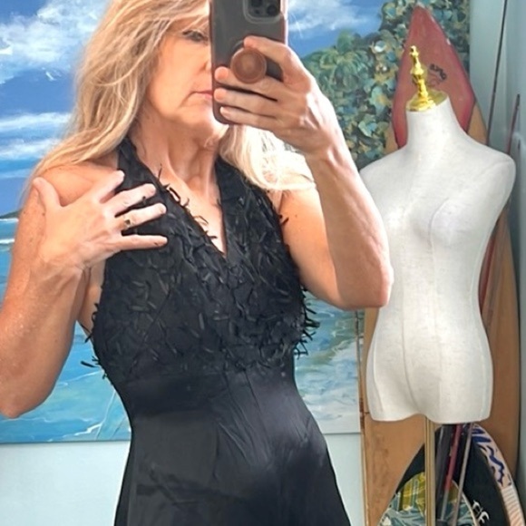 🔥VTG Florence White,Black-Satin,Halter-Neck,Jumpsuit,Compare On-Line, EUC, 4 - Picture 6 of 17